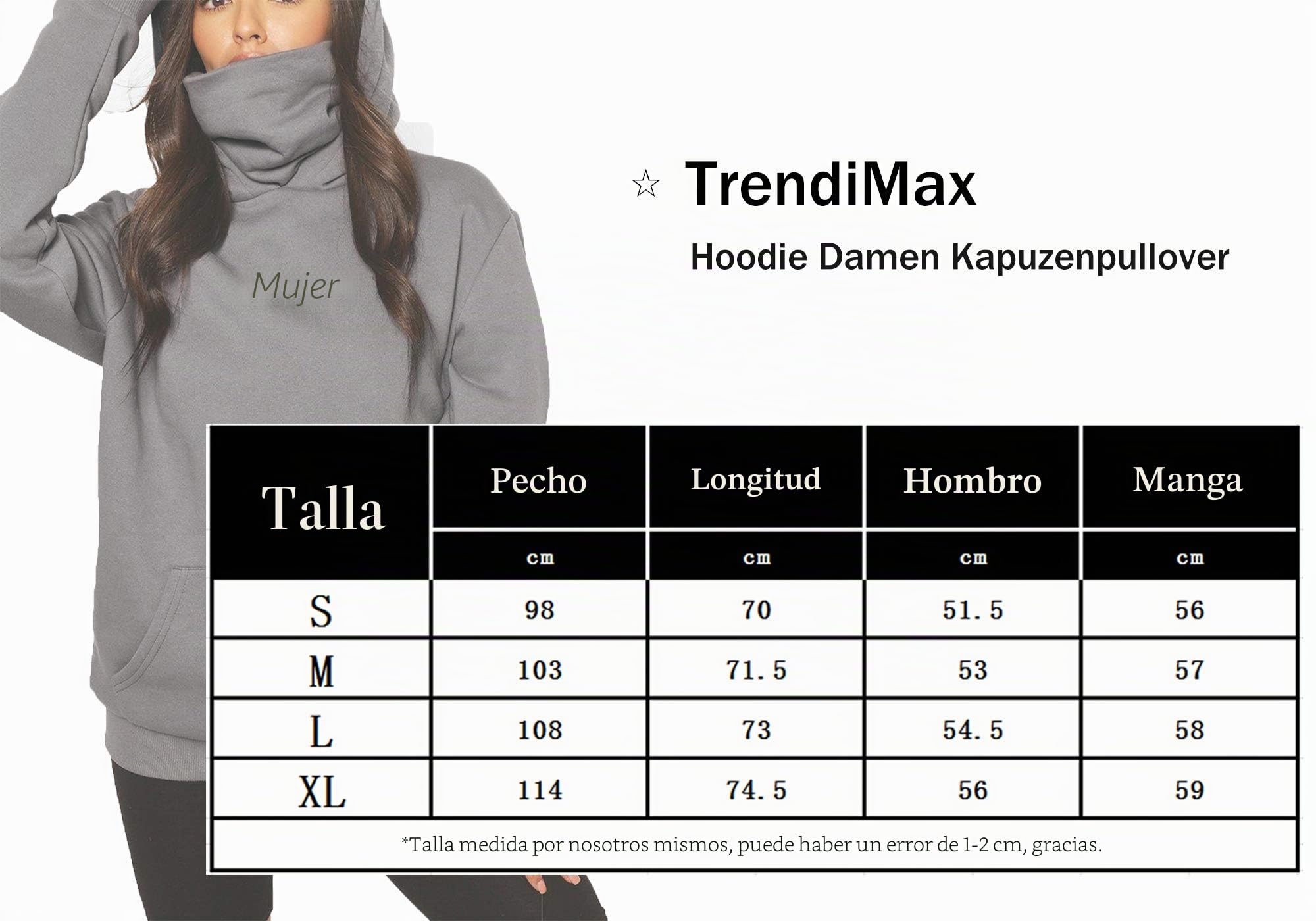 TrendiMax Sudaderas con Capucha Mujer Jersey Cuello Alto Invierno Otoño Sudadera Casual Pullover Hoody Suéter Deporte
