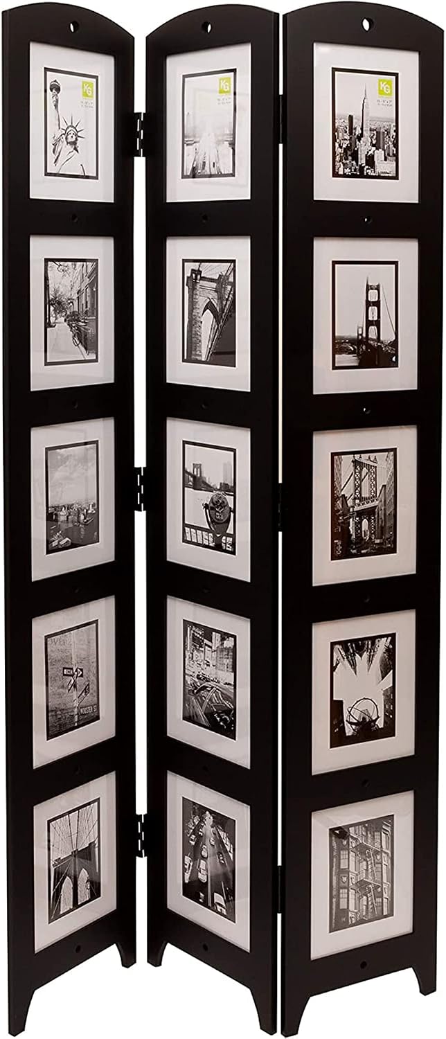 kieragrace Providence Photo 3-Panel Room Divider, 33" x 64.5", Holds 15-5" x 7", Wood