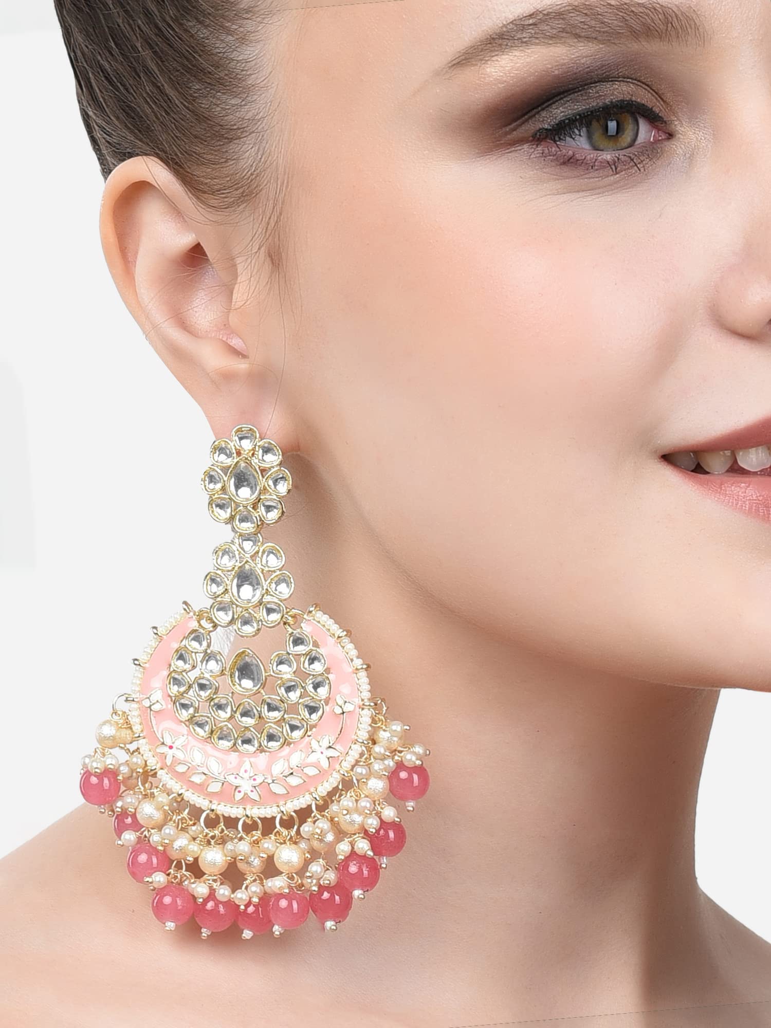 Women's Meenakari Ethnic Kundan & Beads Yellow Dangle Earrings