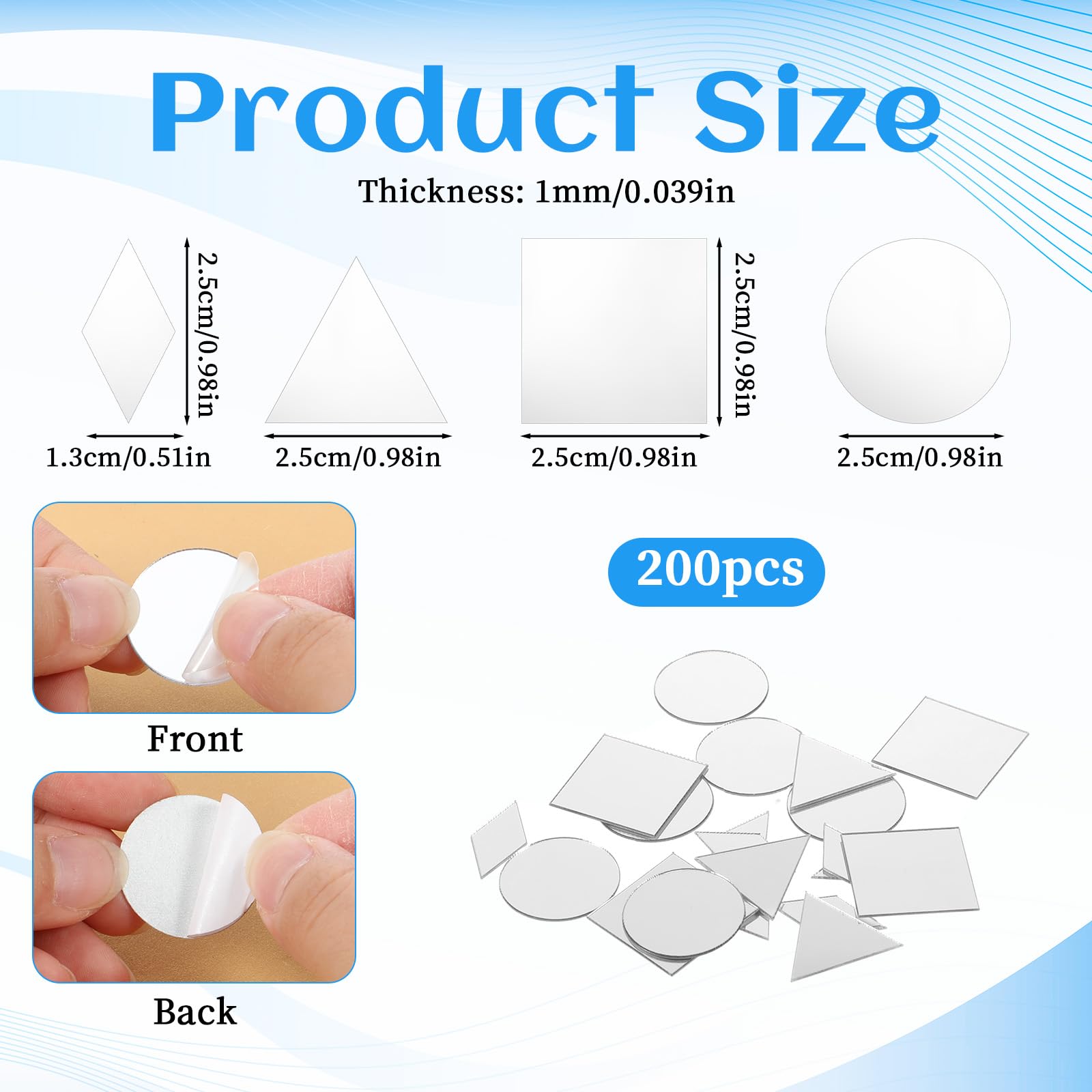 200Pcs Small Mirrors for Crafts, 4 Shapes Square Diamond Round Triangle Mirror DIY Mirror Mosaic Glass Pieces for Crafts Home Wall Art Disco Balls Crafts