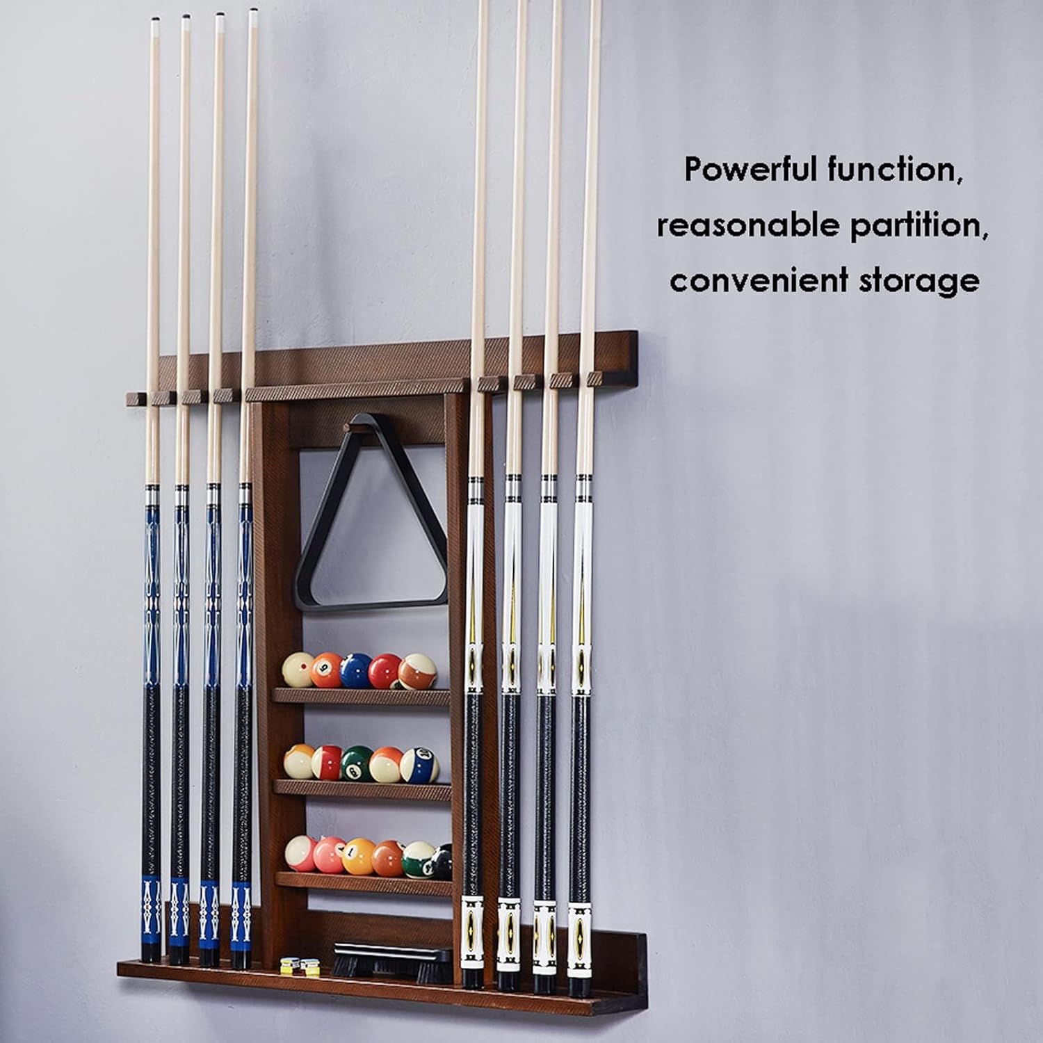 Wall Mount Pool Stick Holder Billiards Pool Cue Rack Solid Wood Pool Cue Set Holder for 8 Cues Sticks Storage Pool Table Accessories Equipment Organizer(Cue Rack Only)(Color:Black)