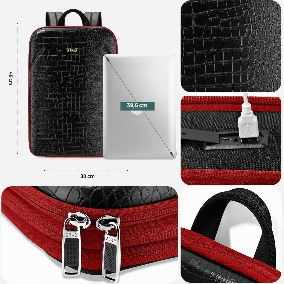 ZINZ Mochila Delgada para Computadora Portátil de 15,6" con Capacidad Variable, Mochila de Negocios Antirrobo, Mochila de Viaje Resistente al Agua con Carcasa de Cuero,B02RD01