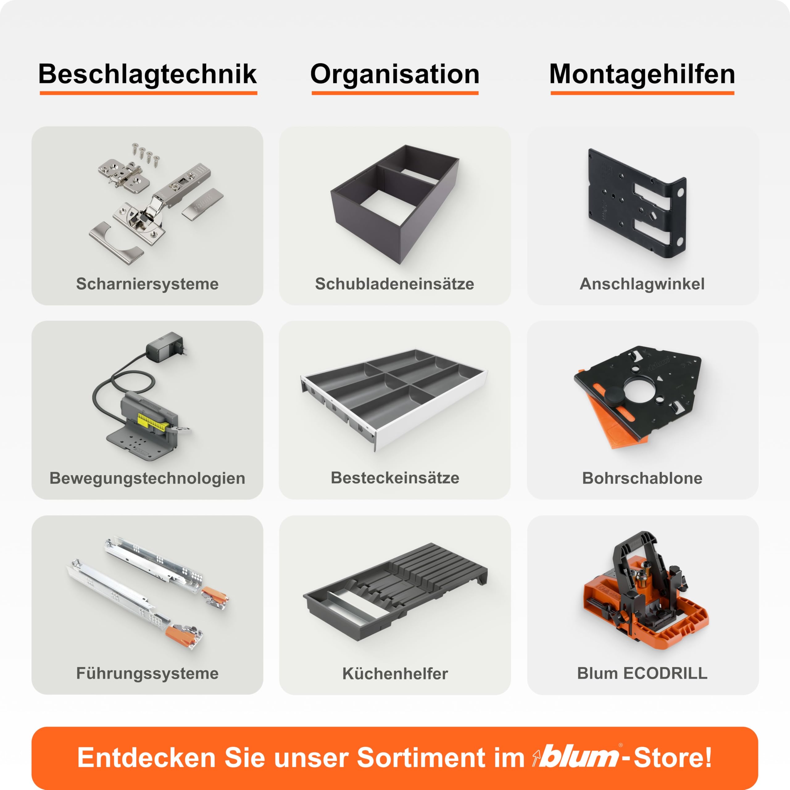 Blum AMBIA-LINE Besteckkasten mit Soft-Touch | Premium Schubladen-Organizer für moderne Küchenschublade & Schrank | schützt, sortiert & ordnet Besteck und Küchenhelfer | Maße: 47×30×5 cm | Oriongrau