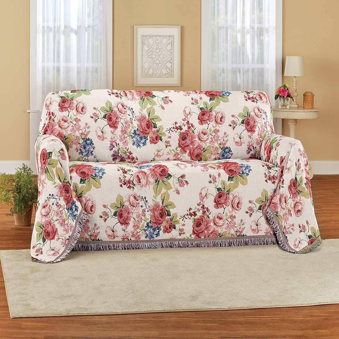Collections Etc Rose Floral Tapestry Tuck-Away Protective Furniture Throw