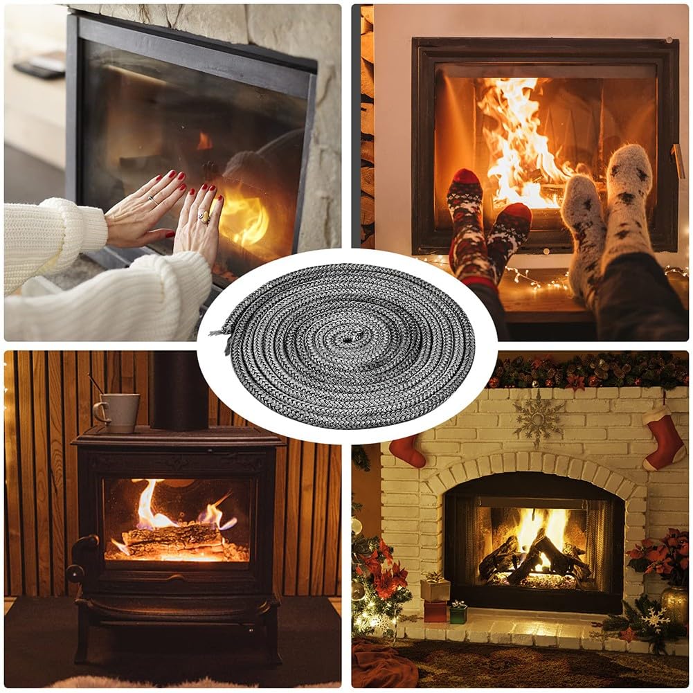 Corda Antincendio Per Stufe A Legna – 8 Mm X 300 Cm, In Fibra Di Vetro, Elastica E Resistente Al Calore, Con Colla Inclusa