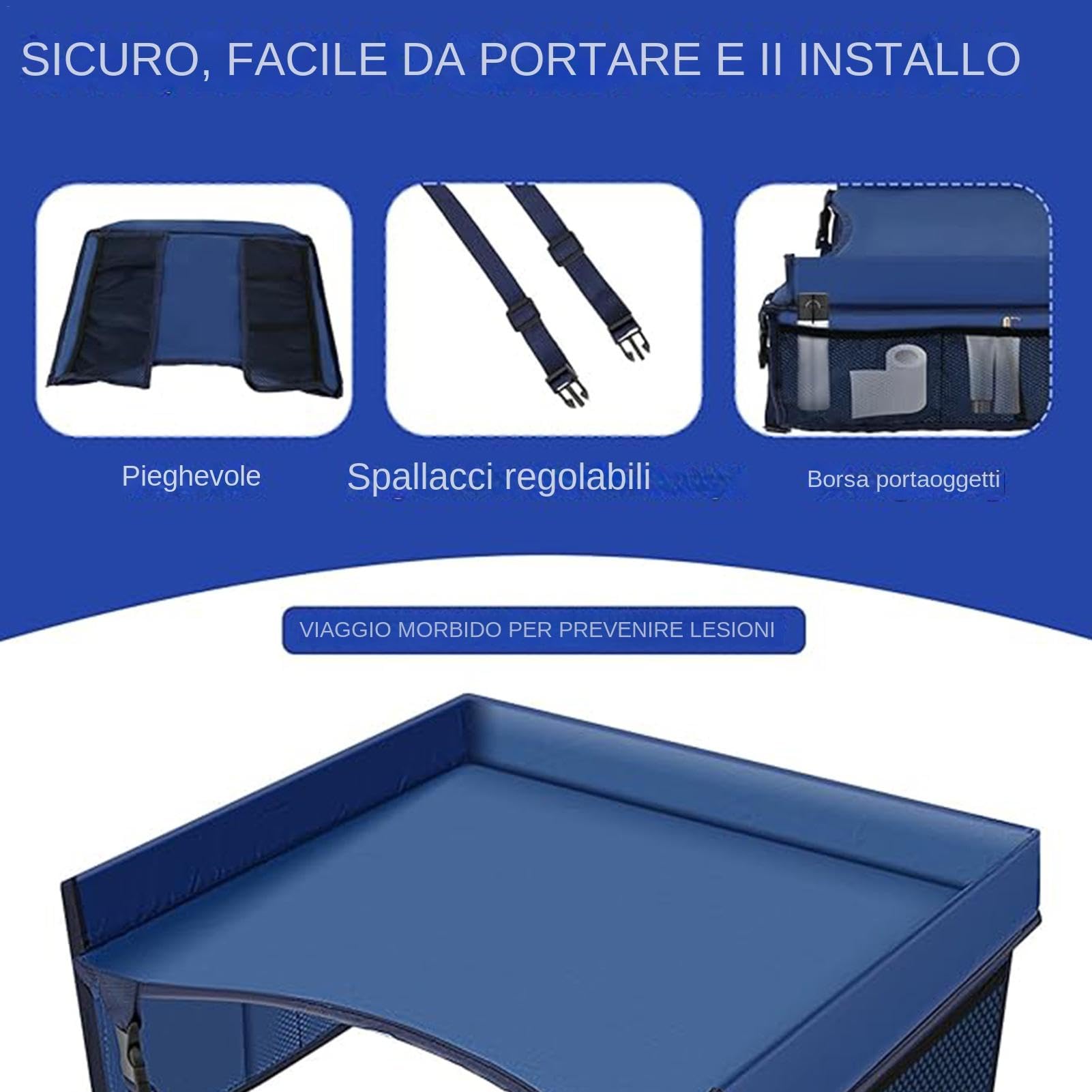 Vassoio Da Viaggio Per Bambini Tinéo - Pieghevole, Per Auto, Treno, Aereo, Con Tasche E Cinghia - Foto 6