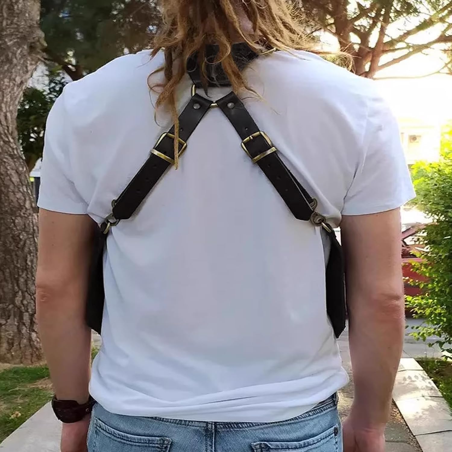 Men’s Underarm Shoulder Holster Bag Vintage PU Leather Crossbody Chest Pouch Adjustable Anti-Theft Travel Wallet Phone Bag