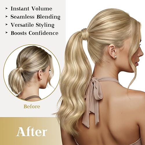 Miniatura 4 de VeSunny - Extensiones de cabello humano remy lacio de 14 a 24 pulgadas, con clip para cola de caballo, juego de extensiones de cabello humano de