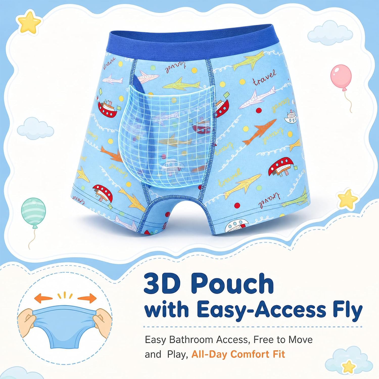 MOEMOE BABY Kids Boxer Briefs 10 Pack, Soft Cotton Underwear 2T-7T