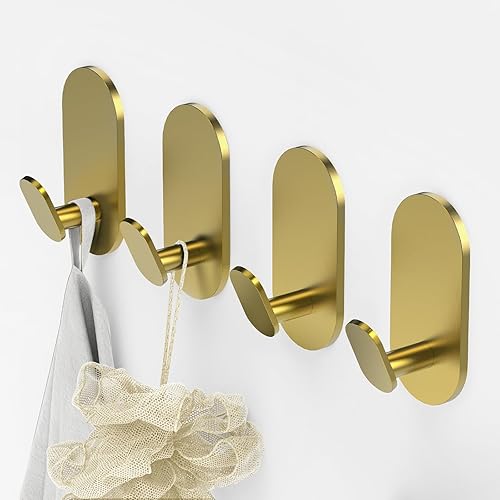 Miniatura 10 de Ganchos adhesivos para toallas para baños, paquete de 2, ganchos de pared de cromo pulido de acero inoxidable y aleación de zinc, ganchos adhesivos