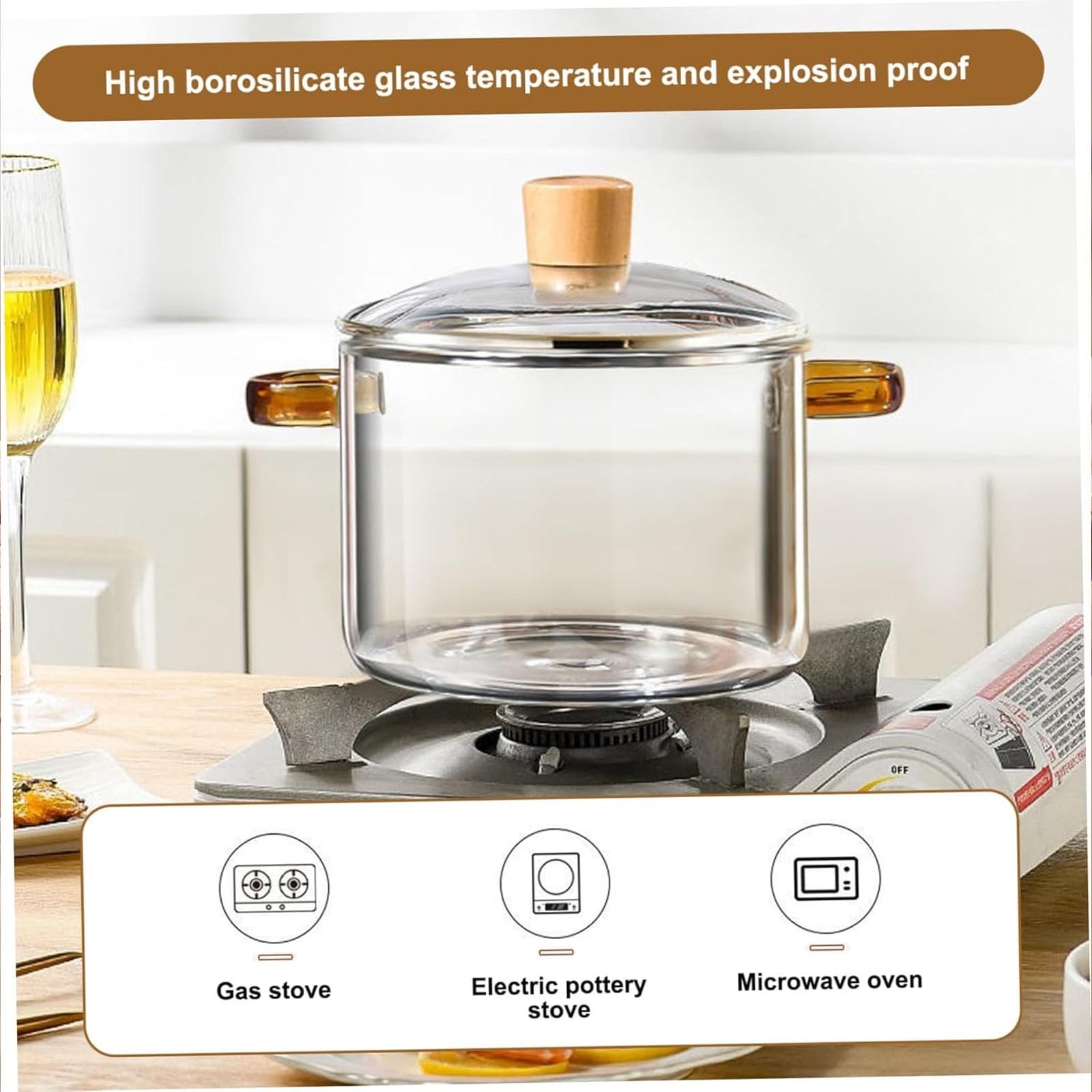Klarglas-Schmortopf, hochwertiges Borosilikatglas für Suppe, Instant-Nudeln und mehr – ideal zum Kochen zu Hause und Versammlungen