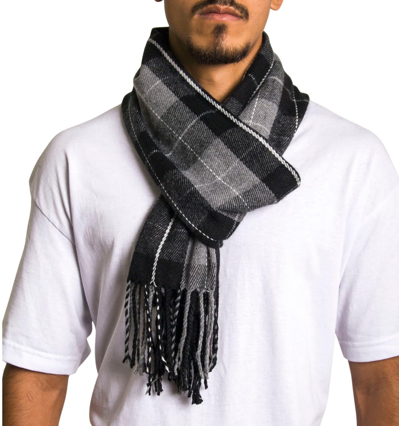 – Mens Scarf Soft Knit Winter Scarves Plaid Striped or Solid Neck Covering Long Warm Stylish