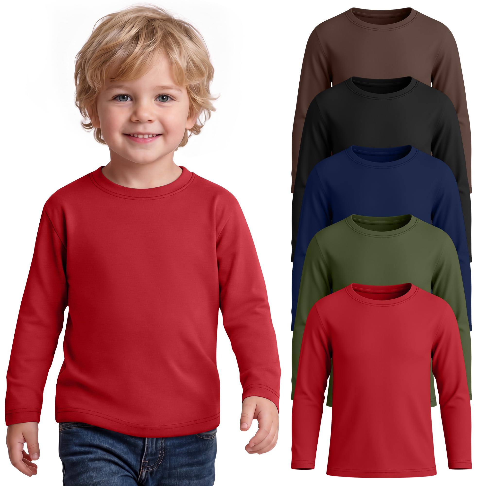 5 Pack Toddler Boys Long Sleeve Shirts 18M-5T