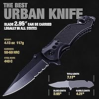 Vista 3 de GOOD WORKER Navaja de bolsillo legal con hoja dentada de 2.95 pulgadas, rompedor de vidrio, cortador de cinturón de seguridad, cuchillos plegables