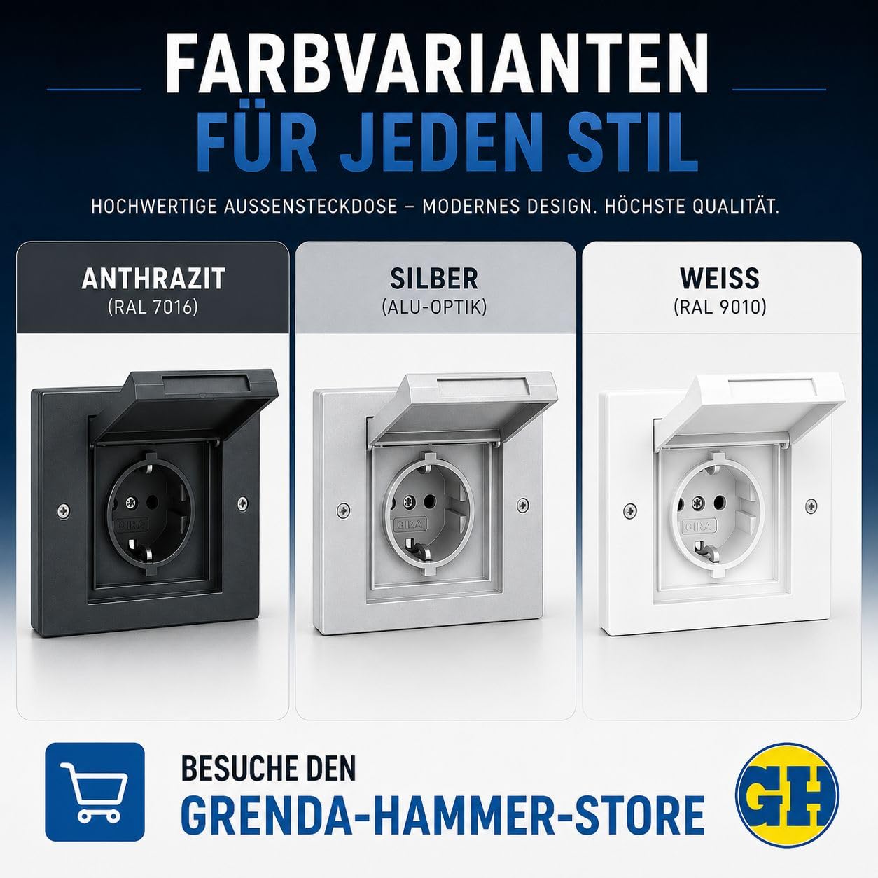 Gira TX44 Außensteckdose anthrazit 1-fach mit Rahmen, Dichtungsflansch & Montageset, IP44 Unterputz Steckdose für Außenbereich, wetterfeste Schuko Steckdose für Garten Terrasse Garage