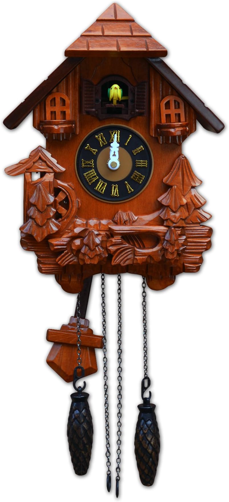 TransSino Treasures 17" Black Forest Quartz Cuckoo Clock with Bird Chimes The Hour
