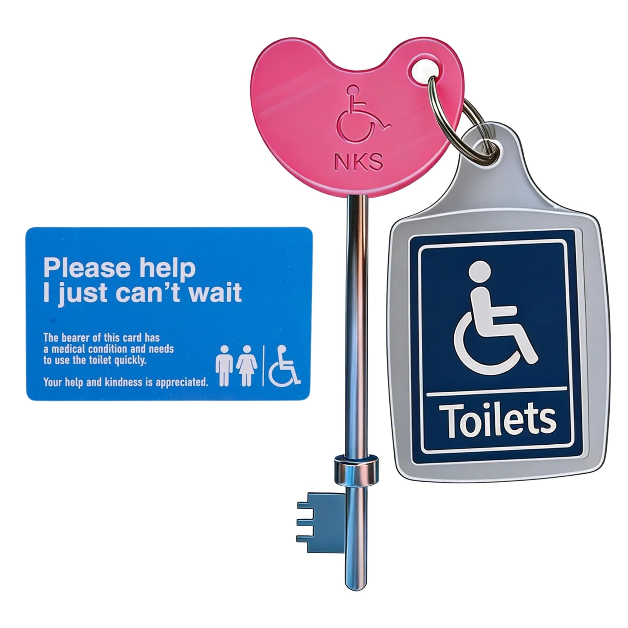 Pink Radar Disabled Toilet Key with Keyring and ID Card | UK NKS Compatible | Braille Easy-Grip Head | Durable Steel
