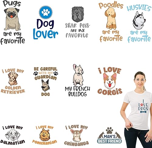 14 piezas de parches de transferencia de perro lindo para cachorros, calcomanías para planchar en parches de vinilo, transferencia de calor,