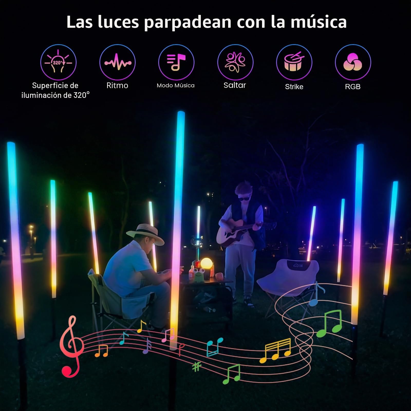 LUXCEO 2 unidades de 120 cm LED Vídeo Varilla de luz Mood1, LED de mano, regulable y memoria, batería integrada, lámpara de fotos RGB para YouTube, TikTok, transmisión de juegos, barra de fiesta