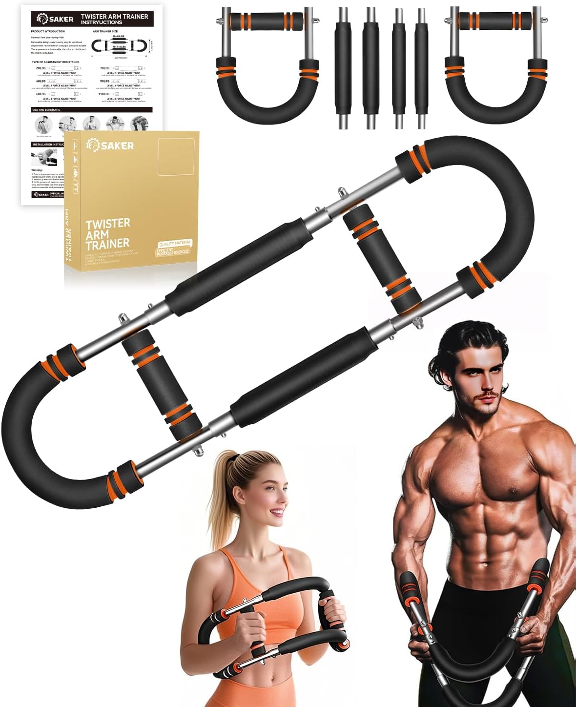 Saker Twister Arm Trainer, Adjustable Forearm Strengthener, Arm Exercise Equipment, Chest Workout Equipment, Portable Spring Resistance for Home Workout Equipment