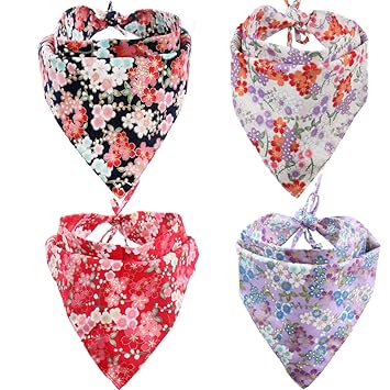 KZHAREEN 4 Pack Dog Bandanas Triangle Bibs Scarf Accessories Japanese Style Small
