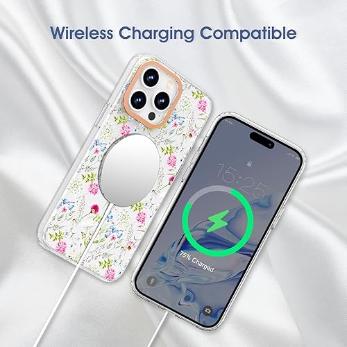 Miniatura 6 de zelaxy Compatible con iPhone 15 Plus, TPU suave y flexible, a prueba de golpes, patrones de jardín de flores, funda protectora de cuerpo completo