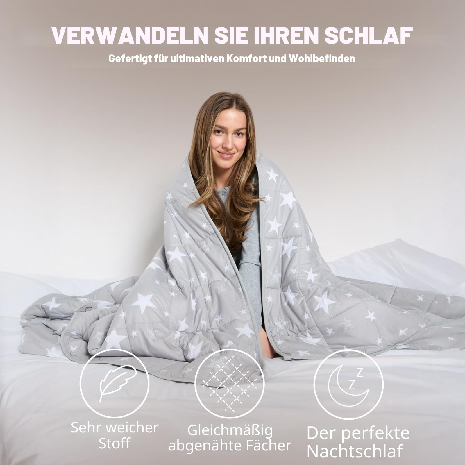 DREAMSCENE Gewichtsdecke 3kg Star 100 x 150 cm Silbergrau Weighted Blanket