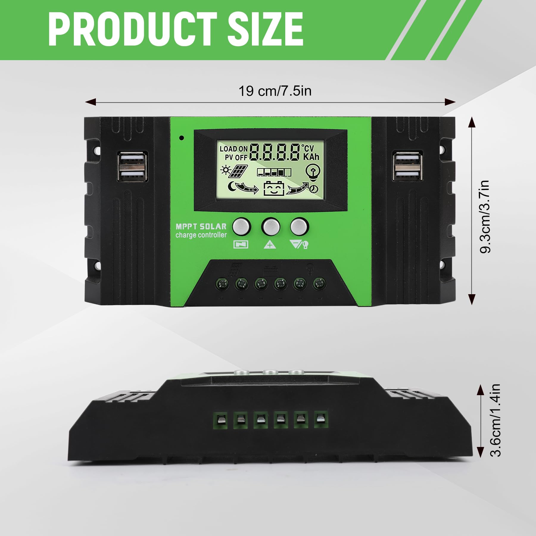 MPPT 100A Regolatore di Carica Solare 12V/24V Regolatore di Carica Automatico da Con sensore di temperatura e display LCD 4 porte USB per Pannelli Solari 12V 24V batterie al piombo/litio