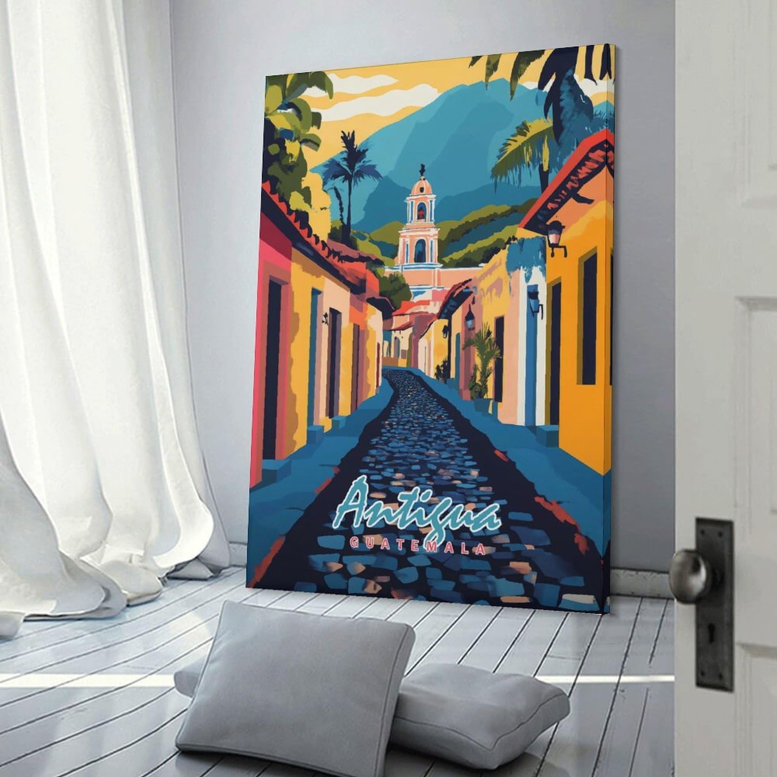 Junmoney Wall Art Print Antigua Guatemala Street, 20x30inch(50x75cm), for Bedrooms, Workspaces And Everyday Interiors, Stylish Home Artwork for Focal Walls