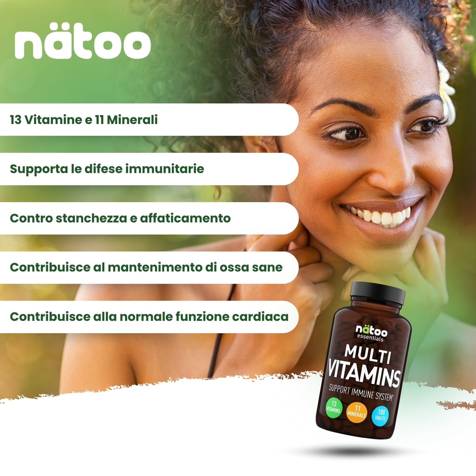 NÄTOO Multivitaminico 180 Compresse (3 mesi di integrazione) - Integratore con 13 Vitamine e 11 Minerali - Multivitaminico Completo - supporto sistema immunitario