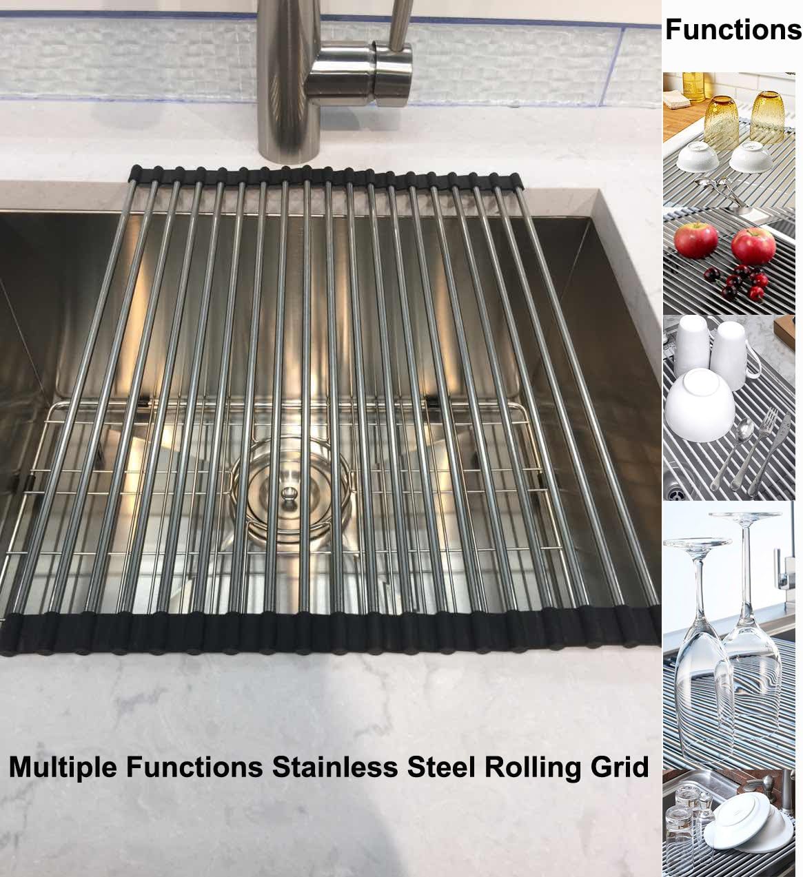KABCO 32 Inch 16 Gauge Extra Thick Undermount Zero Radius Double Bowl Handmade Kitchen Sink with Stainless Steel Sink Strainers Bottom Sink Grids and a Rolling Grid Combo Package
