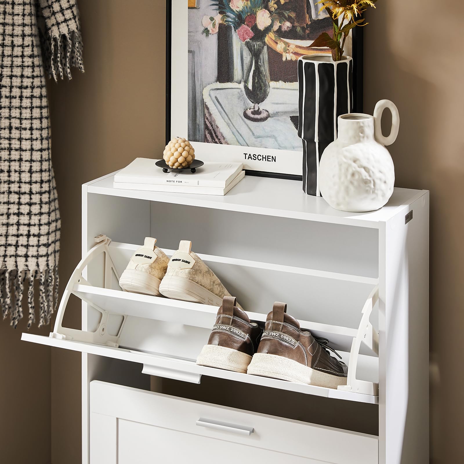 SoBuy Zapatero Estrecho Mueble Zapatero Entrada Recibidor - Ahorra Espacio con 2 Solapas Abatibles y Estantes Ajustables - Ideal para Pasillo o Apartamento - Blanco 60x25x80 cm FSR137-W