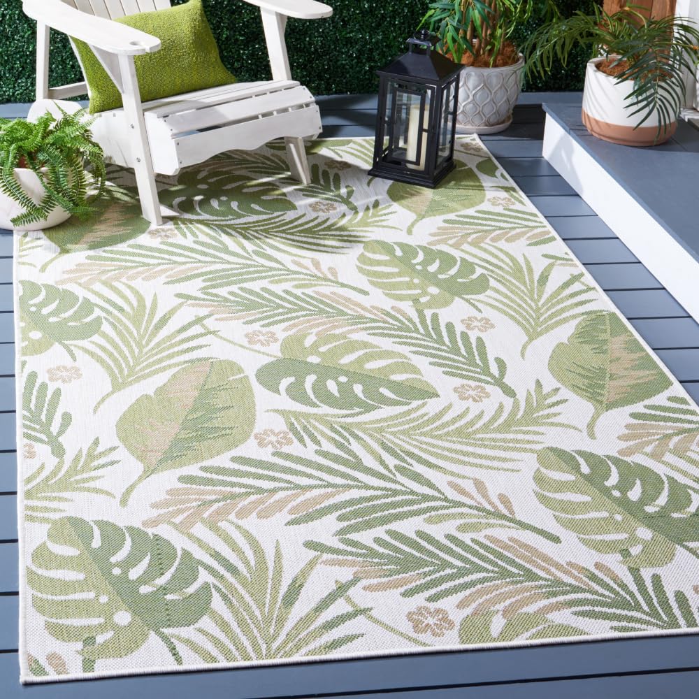 SAFAVIEH Washable Rug Outdoor Courtyard Collection - 4' x 5'7", Ivory & Green, Non-Shedding & Easy Cleaning, Ideal for Patio, Backyard, Mudroom (
