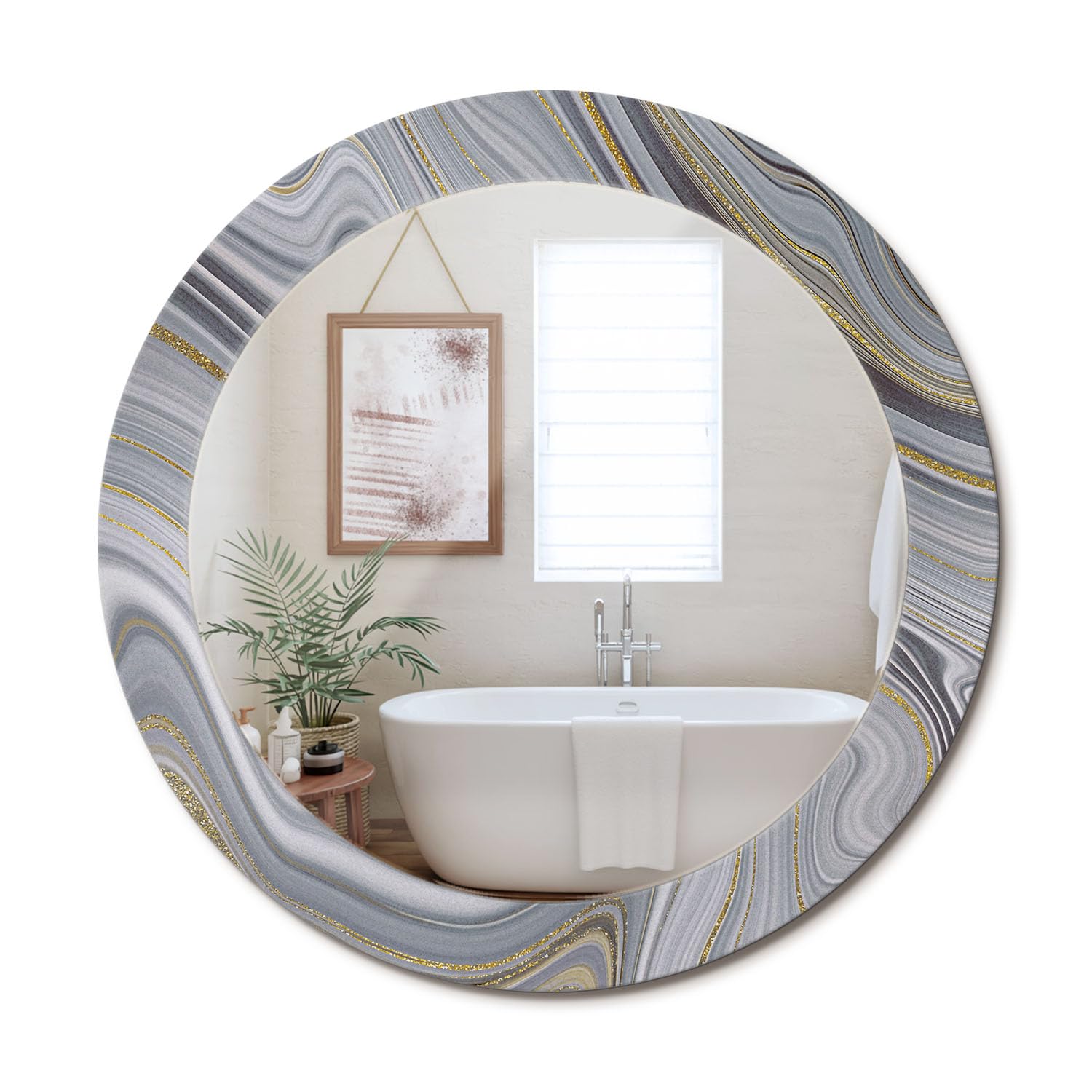 Miroir rond marbre gris fi70, la solution pour agrandir et illuminer un salon