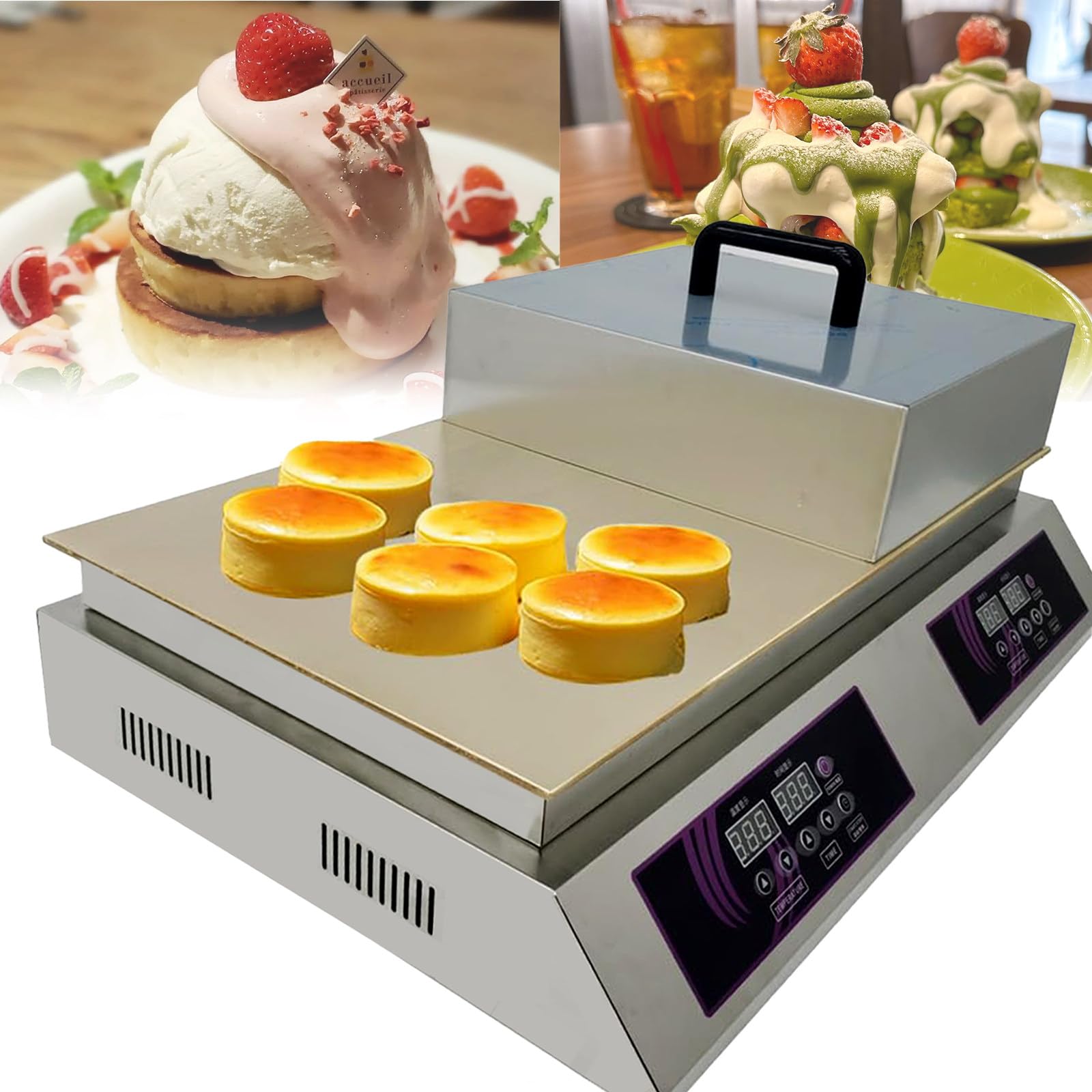 SENJINGHUA Souffle Machine | Japanese Souffle Pancake Maker | Commercial Electric Griddle for Dorayaki and Pancakes | Copper Construction, Versatile Cooking Appliance takoyaki maker Dualhead
