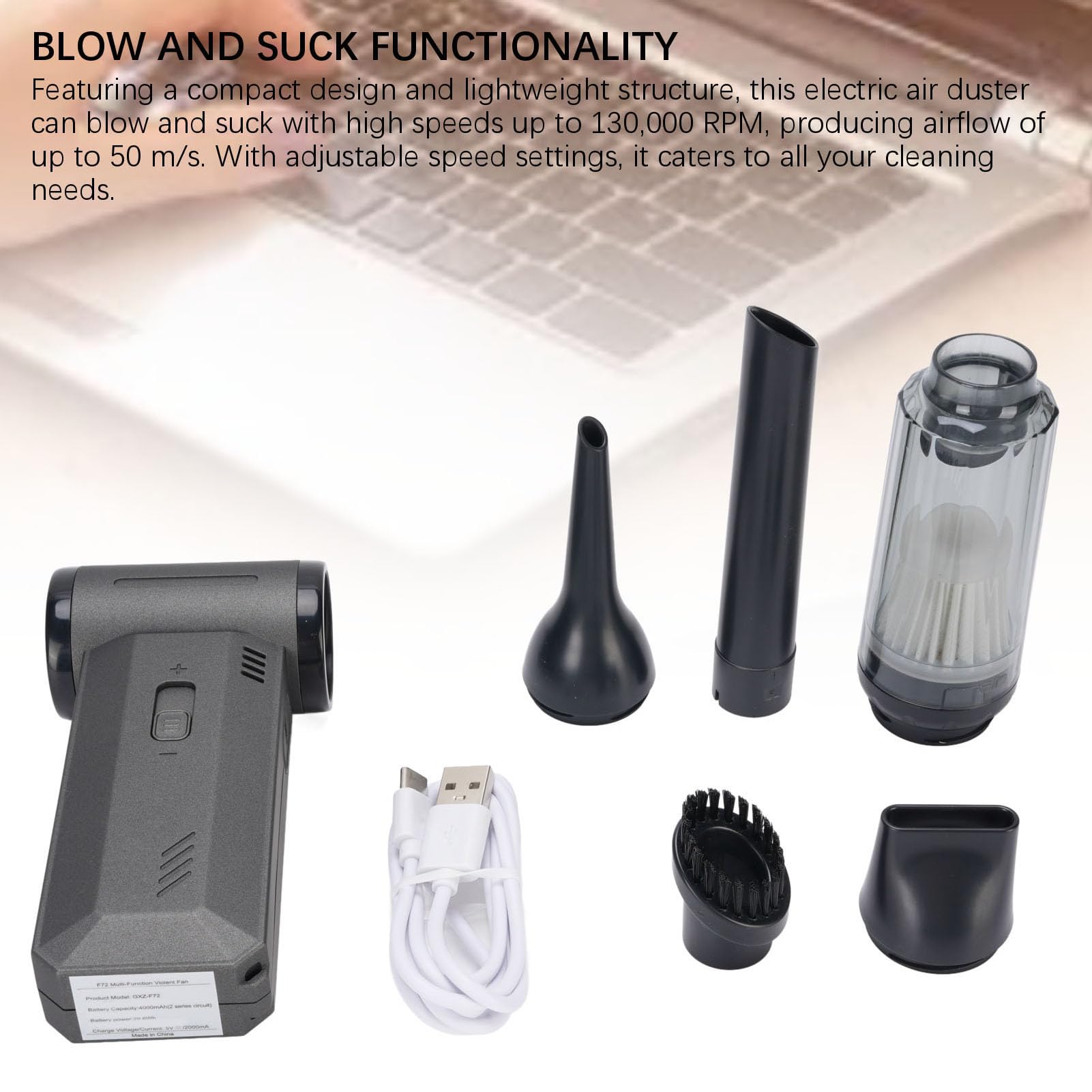Soffiatore Elettrico Senza Fili 2 in 1, 130000RPM, 8000mAh,