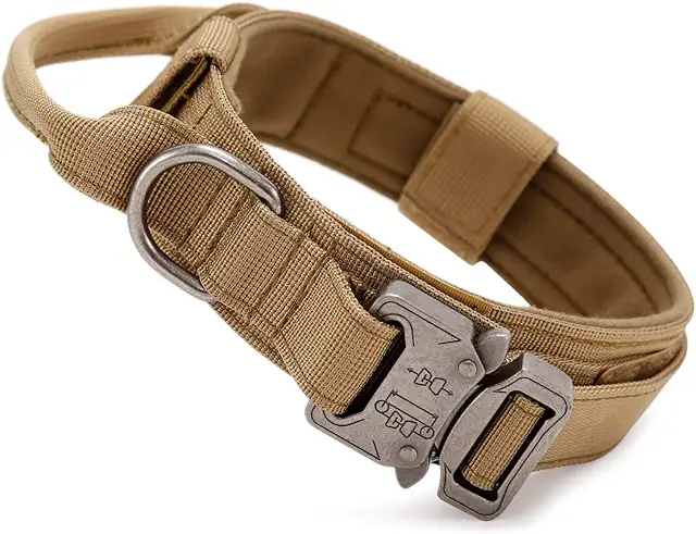 Huntvp Taktisches Hundehalsband Verstellbar mit Griff - Nylon, Braun L für Große Hunde
