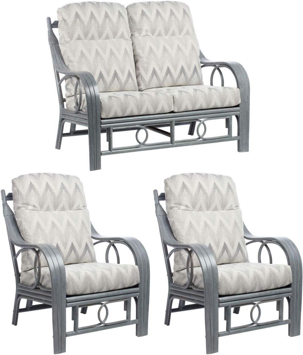 Desser Madrid Grey 3 Piece Conservatory Furniture Set 2 Seater Sofa & 2x Armchair Suite