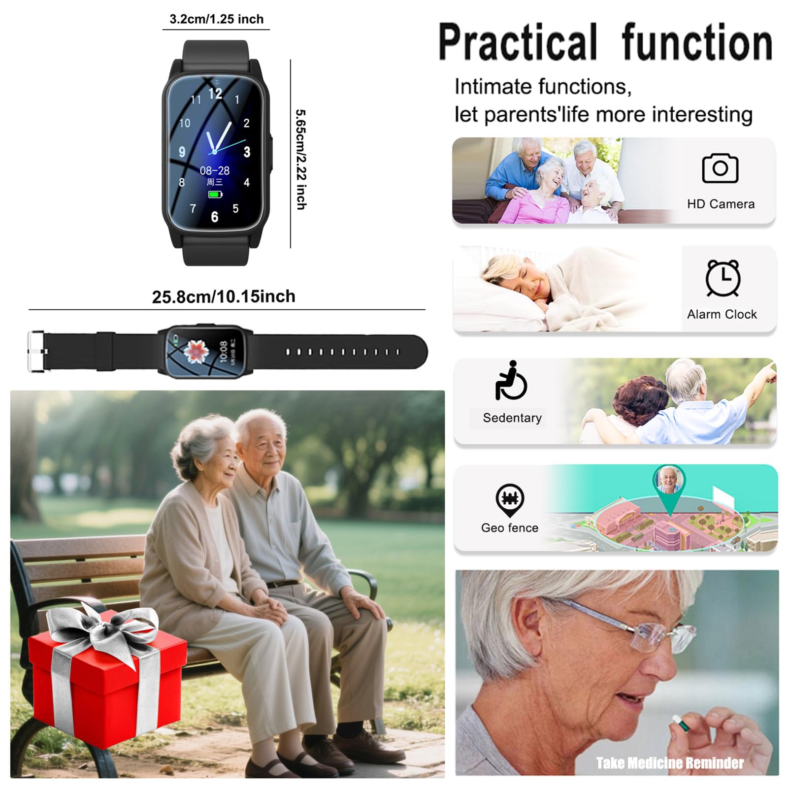 Orologio Salvavita per Anziani, GPS Smartwatch con Rilevamento Cadute, SOS, Videochiamata HD, Recinzione Elettronica E Impermeabile IP67, Orologio con Allarme Personale per Anziani