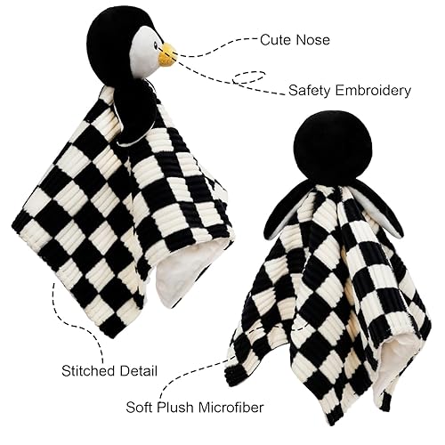 Miniatura 2 de Manta de bebé Lovey para niños y niñas, súper suave tablero de ajedrez con respaldo de tela de punto minky, pingüino, animal de peluche, bonito
