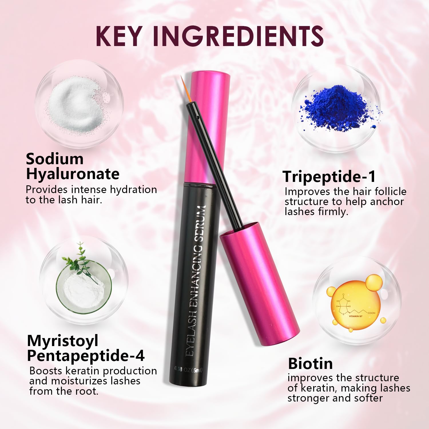 Wimpernwachstum Serum – Mit Peptid Komplex & Hyaluron – Für längere, dichtere & vollere Wimpern – Sanfte Formel für empfindliche Augen – Tierversuchsfrei – 5ml