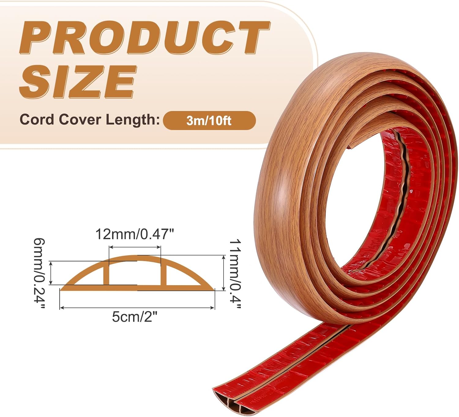 MECCANIXITY Floor Cord Cover 10ft, Extension Cord Hider for Floor Cable Management Wire Covers Protector Prevent Cable Trips 0.47" W x 0.24" H, Yellow Oak