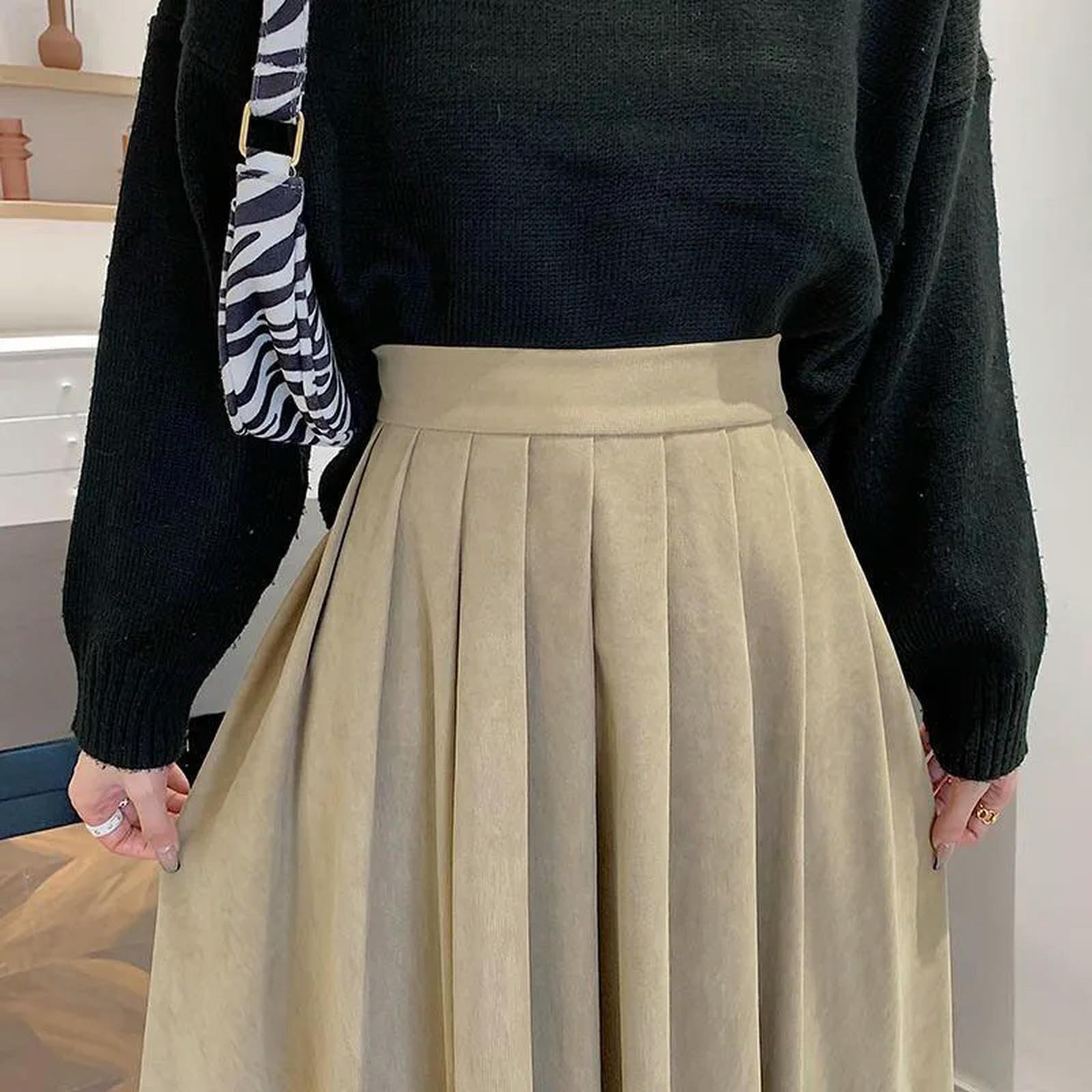 Mdybf Spódnice damskie vintage brązowa plisowana spódnica z wysokim stanem moda damska styl college długa spódnica damska jesień na co dzień spódnice o linii A
