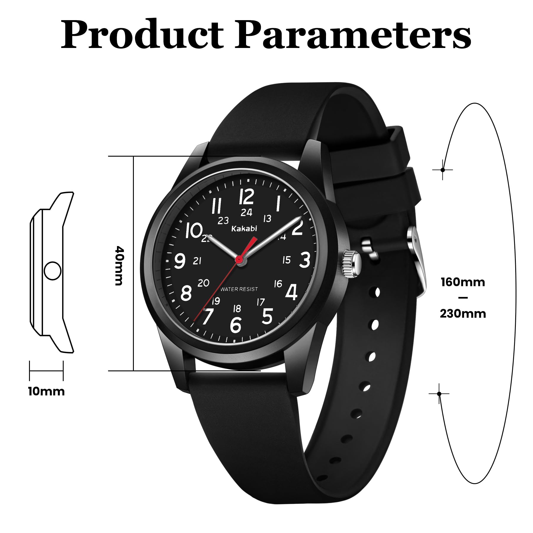 Montre à quartz analogique unisexe facile à lire avec bracelet en silicone pour homme et femme, style militaire, 24 heures, décontracté, confortable, étanche à 30 m