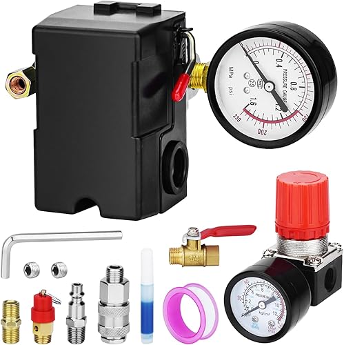 Miniatura 9 de Válvula de control universal del interruptor de presión del compresor de aire (90-120 PSI, 110V-240V) con regulador de 0-180 PSI y válvula de alivio