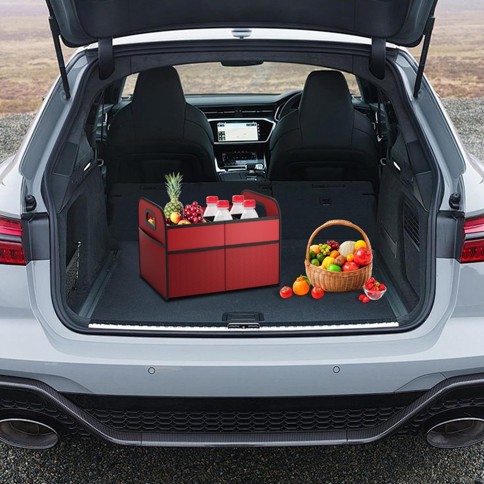 Organizzatore Bagagliaio Auto Organizzatore Bagagliaio Auto Pieghevole | Contenitore 30L Impermeabile Antiscivolo con Maniglie per Spuntini Picnic Campeggio Frutta Verdura