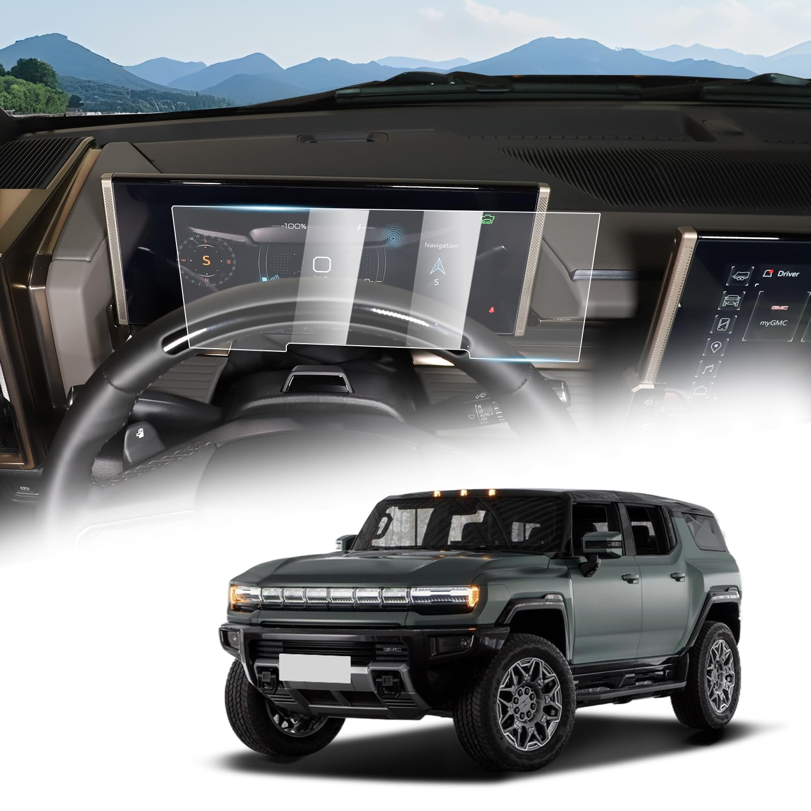 Screen Protector for 2024 Hummer EV Tempered Glass Screen Protector Foils Digital Gauge Cluster Touch Screen Display Protector 2024 and up Hummer EV (Instrument Cluster)