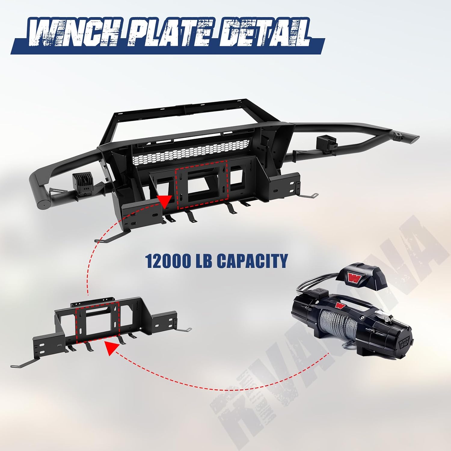 Front Bumper Compatible with Toyota Tacoma 2005-2015, w/Winch plate, Pod Light Mounting Bracket & Winch Cable Guide Mounting Hole, Full Width Front Bumper for Toyota Tacoma 05-15,Textured Black