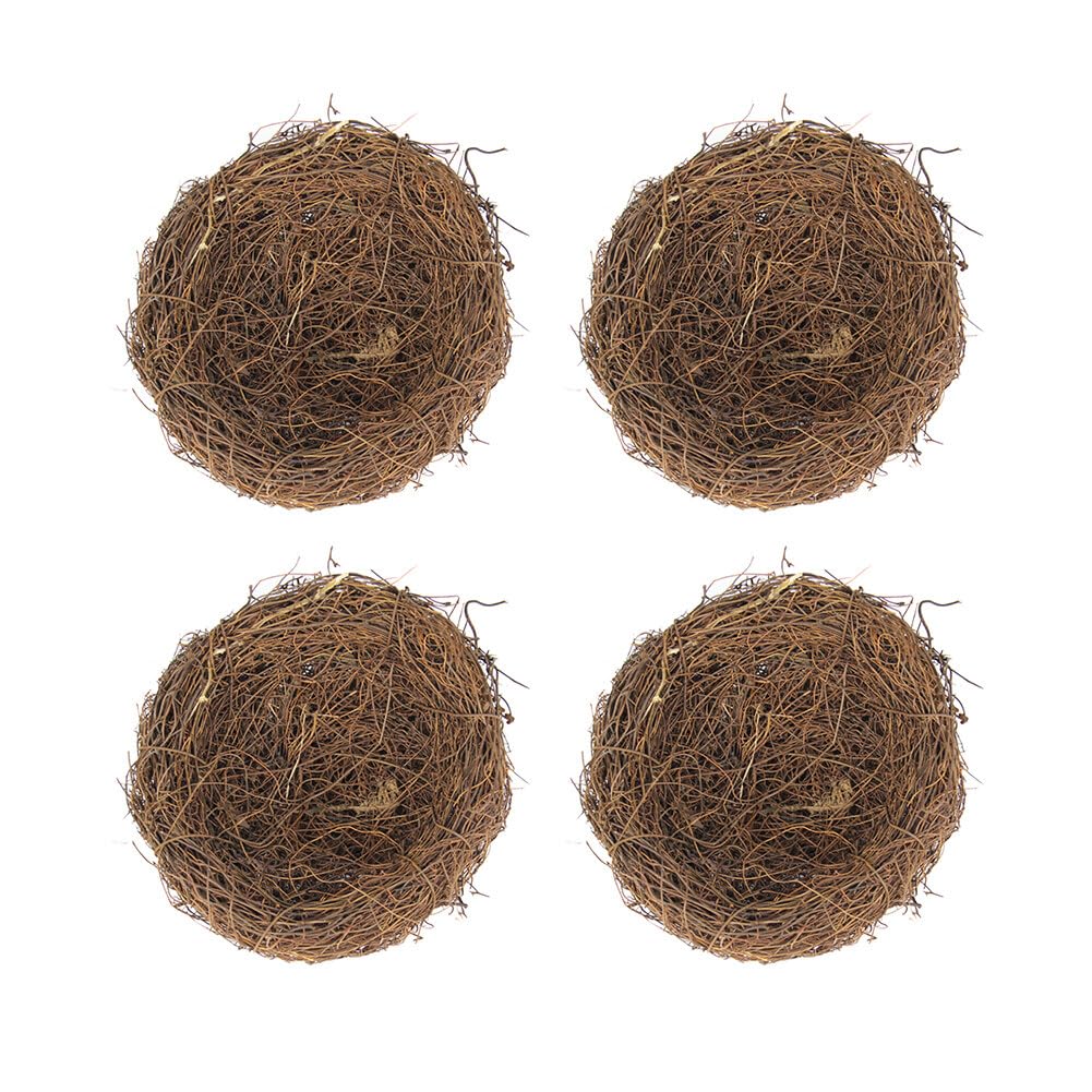 Uposao Handmade Rattan Bird Nest Miniture Decoration Mini Cockatoo House Weaving Birds Shelter Quail Eggs Simulation Eggs for Garden, Yard, Home, Easter Party