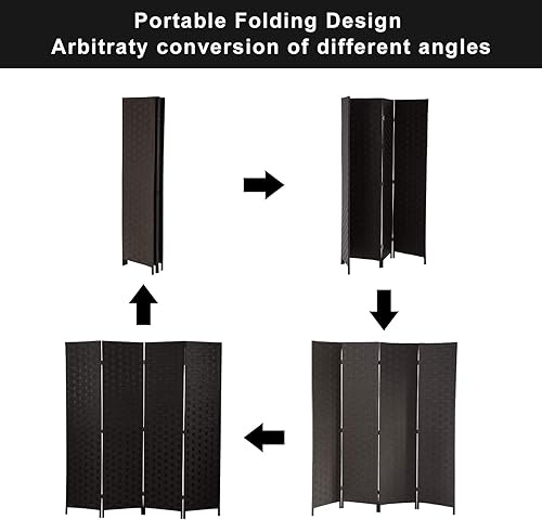 Miniatura 3 de Divisores de habitación para pared, 4 paneles de 6 pies, pantalla plegable, portátil, malla de madera, diseño tejido, separador de habitación para